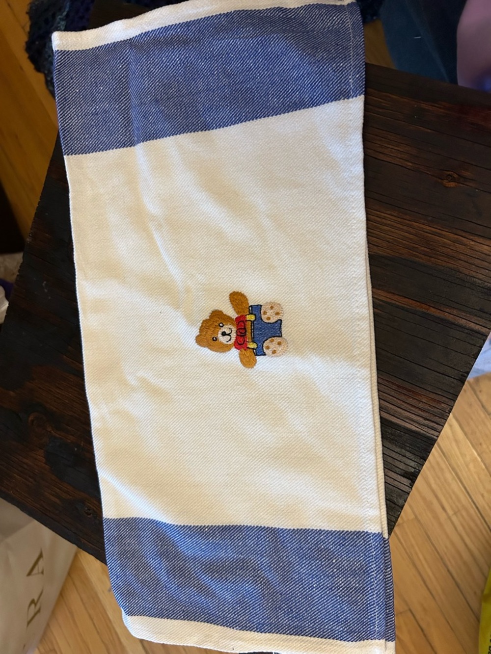 Blue & White Teddy Bear Embroidered Kitchen Towel - Cotton x3